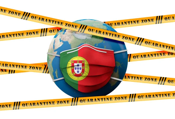 Portugal bandera protección máscara médica zona de cuarentena. Renderizado 3D — Foto de Stock