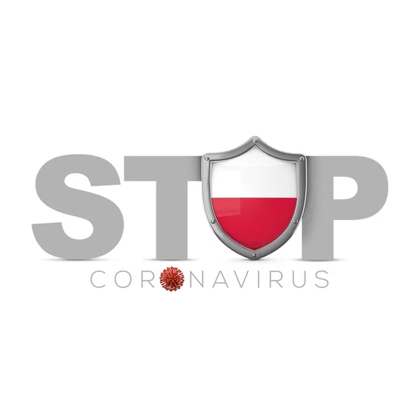 Beschermingsschild van Polen. Stop het coronavius concept. 3D Render — Stockfoto