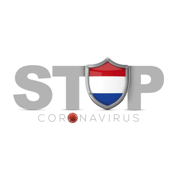 Osłona ochronna Holandii. Zatrzymaj koncepcję koronawiusza. Renderowanie 3D — Zdjęcie stockowe