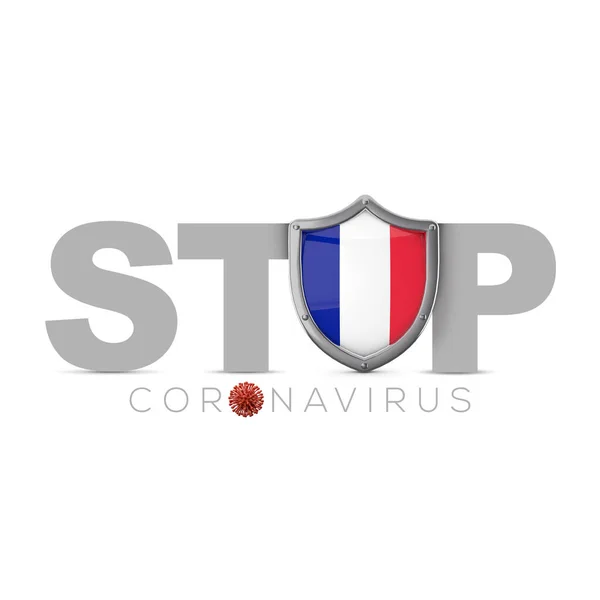 Fransa koruma kalkanı. Coronavius kavramını durdur. 3B Hazırlama — Stok fotoğraf