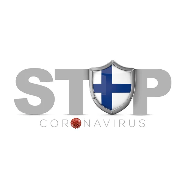 Finlandiya koruyucu kalkanı. Coronavius kavramını durdur. 3B Hazırlama — Stok fotoğraf