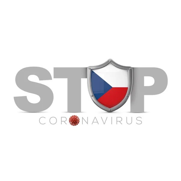 Çek Cumhuriyeti 'nin koruyucu kalkanı. Coronavius kavramını durdur. 3B Hazırlama — Stok fotoğraf