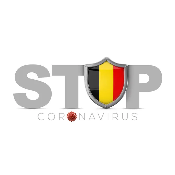 Belçika koruyucu kalkanı. Coronavius kavramını durdur. 3B Hazırlama — Stok fotoğraf