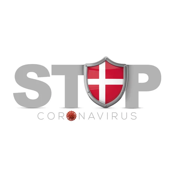 Denemarken beschermend schild. Stop het coronavius concept. 3D Render — Stockfoto
