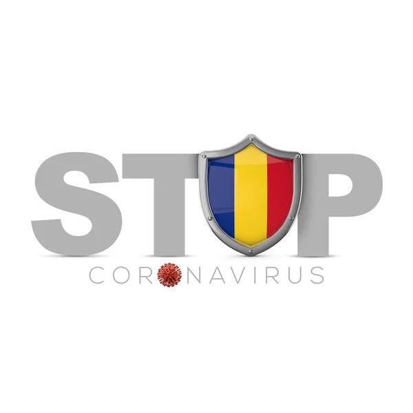 Roemenië beschermend schild. Stop het coronavius concept. 3D Render — Stockfoto