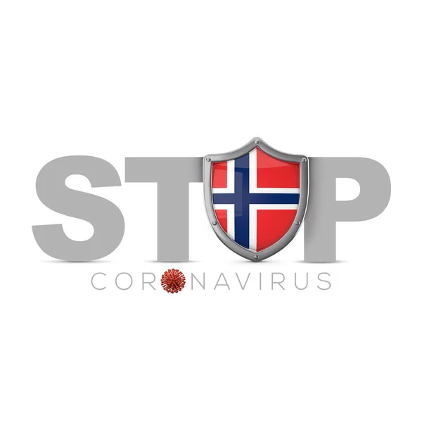 Norveç koruyucu kalkanı. Coronavius kavramını durdur. 3B Hazırlama — Stok fotoğraf