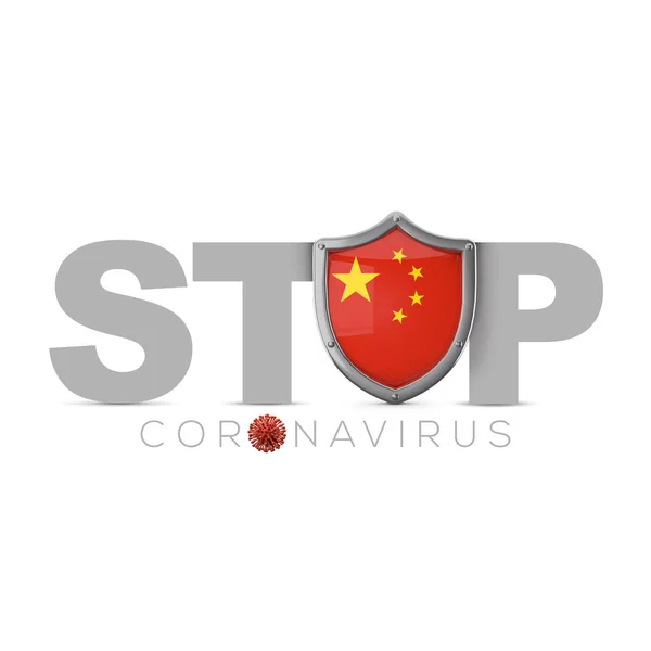 Çin koruyucu kalkanı. Coronavius kavramını durdur. 3B Hazırlama — Stok fotoğraf
