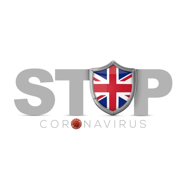 Birleşik Krallık koruyucu kalkanı. Coronavius kavramını durdur. 3B Hazırlama — Stok fotoğraf