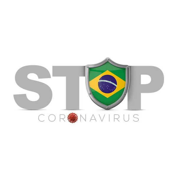 Brezilya koruyucu kalkanı. Coronavius kavramını durdur. 3B Hazırlama — Stok fotoğraf