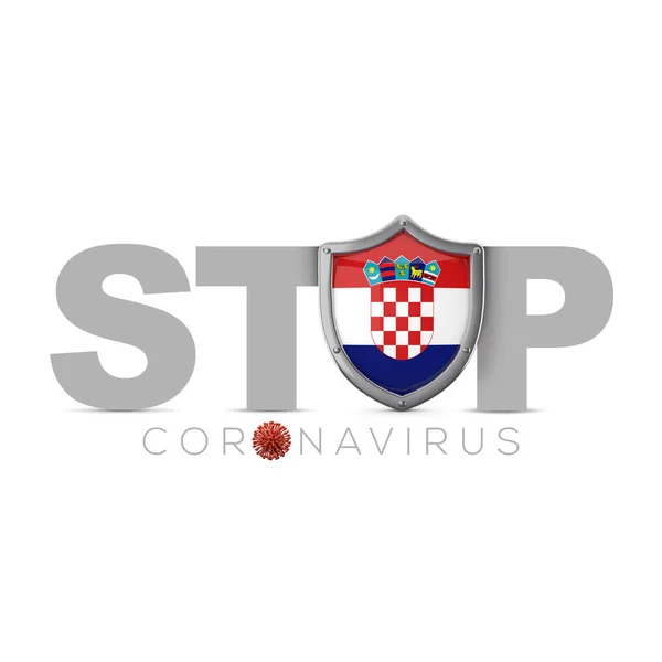 Horvátország védőpajzsa. Állítsd le a Coronavius koncepciót. 3D Render — Stock Fotó