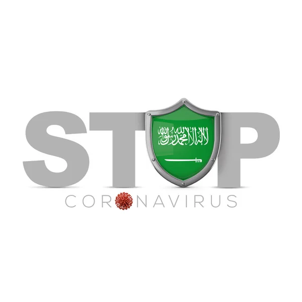 Suudi Arabistan koruyucu kalkanı. Coronavius kavramını durdur. 3B Hazırlama — Stok fotoğraf