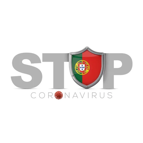 Portekiz koruyucu kalkanı. Coronavius kavramını durdur. 3B Hazırlama — Stok fotoğraf
