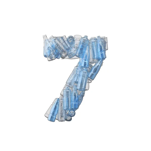 Número 7 feito de garrafas de plástico. Fonte de reciclagem de plástico. Renderização 3D — Fotografia de Stock