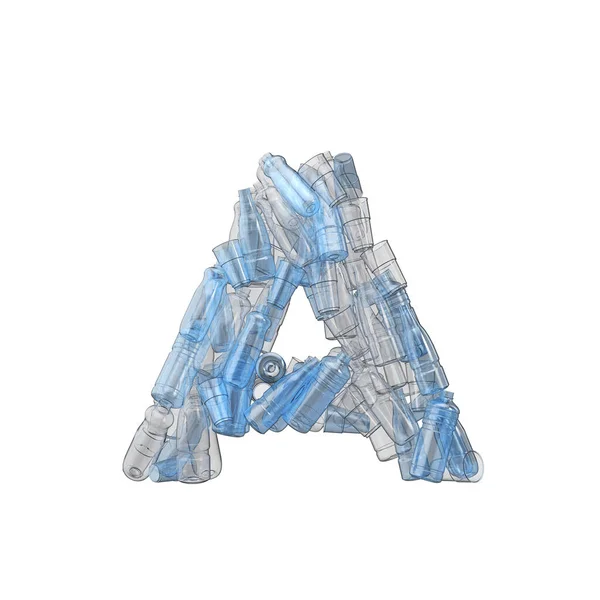 Scrisoarea A din sticle de plastic. Font de reciclare din plastic. Redare 3D — Fotografie, imagine de stoc