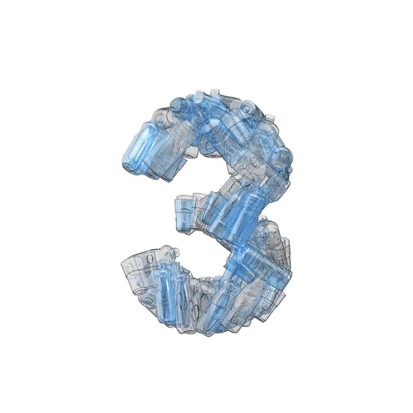 Number 3 made from plastic bottles. Plastic recycling font. 3D Rendering — Stock Photo, Image