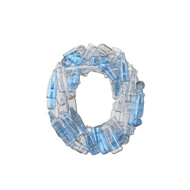 Plastik şişelerden yapılma 0 numara. Plastik geri dönüşüm yazı tipi. 3B Hazırlama