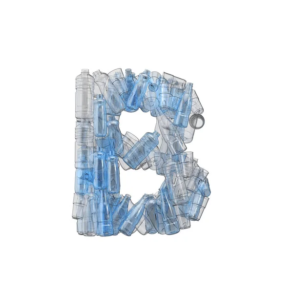 Letter B made from plastic bottles. Plastic recycling font. 3D Rendering — Stock Photo, Image