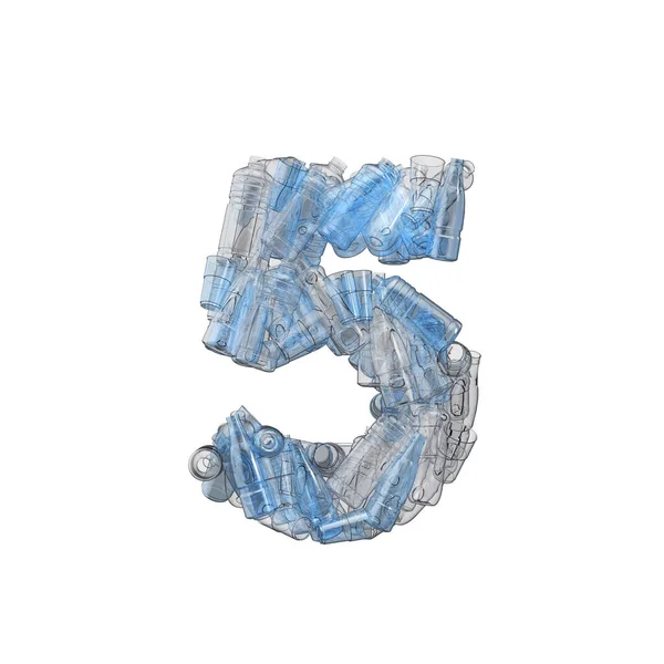 Number 5 made from plastic bottles. Plastic recycling font. 3D Rendering — Stock Photo, Image