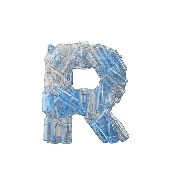 Brief R gemaakt van plastic flessen. Plastic recycling lettertype. 3D-weergave — Stockfoto