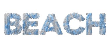 Plaj kelimesi boş plastik yazı tipiyle yazılmış..