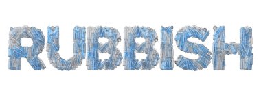 Boş plastik şişe yazı tipiyle yazılmış saçma bir kelime..