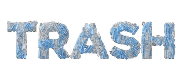 Trash word spelt out in empty plastic bottle font. — Stock Photo, Image