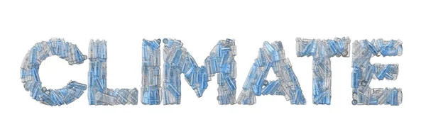 Klimat słowo pisane w pustych plastikowych czcionek butelki. — Zdjęcie stockowe