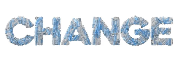 Change word spelt out in empty plastic bottle font. — Stock Photo, Image