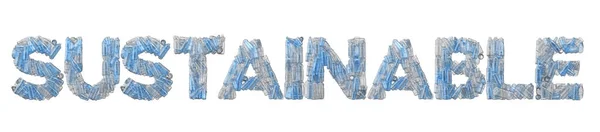 Sustainable word spelt out in empty plastic bottle font. — Stock Photo, Image