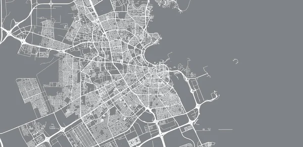 Mapa da cidade de vetores urbanos de Doha, Qatar — Vetor de Stock