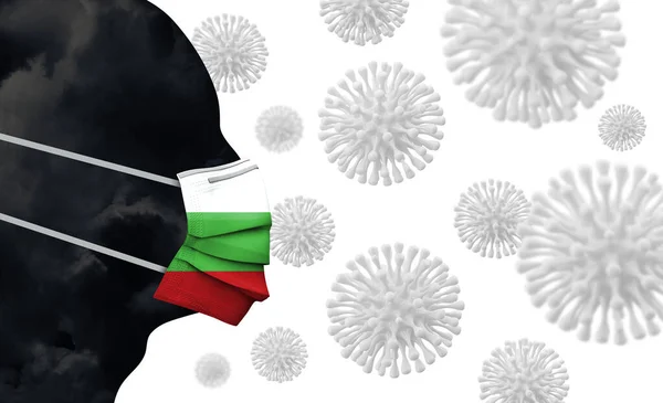 Ausbruch des bulgarischen Coronavirus. Gesicht mit Schutzmaske. 3D Render — Stockfoto