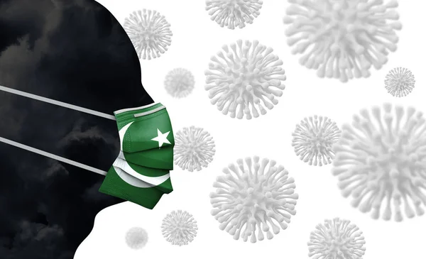 Surto de coronavírus no Paquistão. Cara com máscara protetora. Renderização 3D — Fotografia de Stock