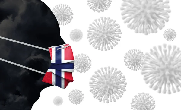 Un'epidemia di coronavirus in Norvegia. Viso con maschera protettiva. Render 3D — Foto Stock