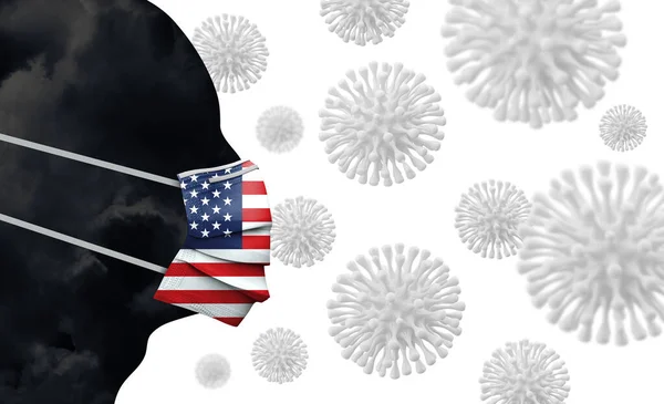 Brote de coronavirus en EE.UU. Cara con máscara protectora. Renderizado 3D — Foto de Stock