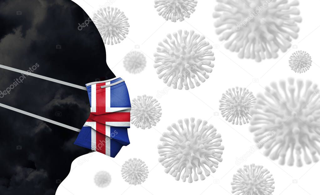 Iceland coronavirus outbreak. Face with protective mask. 3D Render