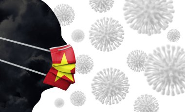 Vietnam Coronavirüs salgını. Koruyucu maskeli yüz. 3B Hazırlama