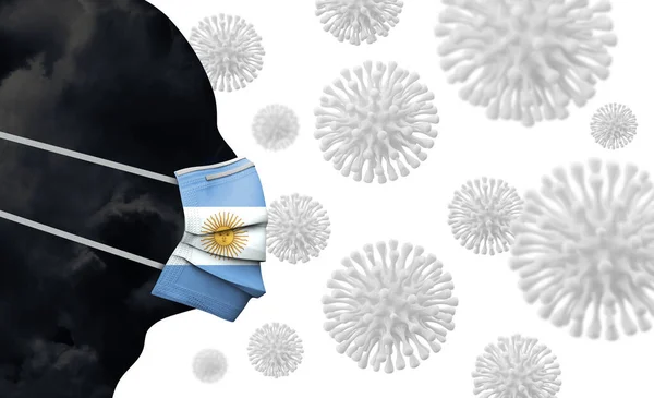 Argentinská epidemie koronaviru. Tvář s ochrannou maskou. 3D vykreslení — Stock fotografie