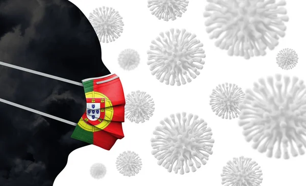 포르투갈 코로나 바이러스 발생. 보호 마스크를 쓴 얼굴. 3D 렌더링 — 스톡 사진