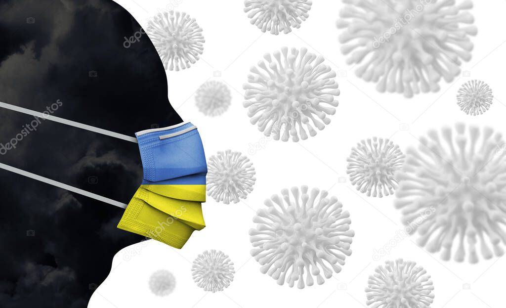 Ukraine coronavirus outbreak. Face with protective mask. 3D Render