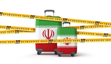 İran bavulu karantina bölgesi bandıyla kaplı. 3B Hazırlama