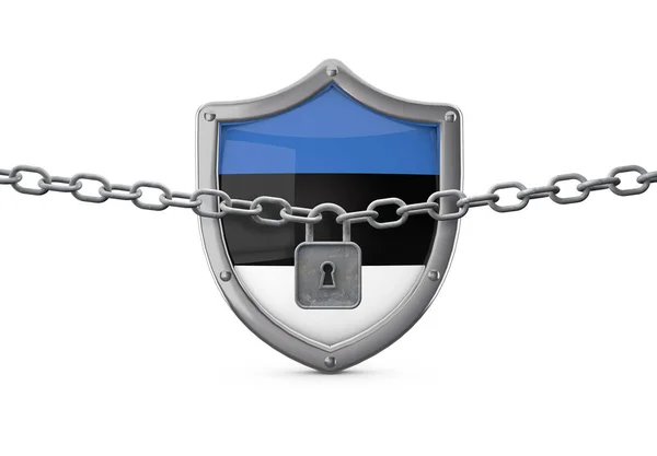 Estlands Lockdown-Konzept. Schild mit Schloss und Kette. 3D Render — Stockfoto