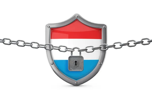 Luxemburgs Lockdown-Konzept. Schild mit Schloss und Kette. 3D Render — Stockfoto