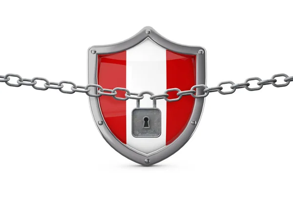Peru lockdown concept. Schild met slot en ketting. 3D Render — Stockfoto