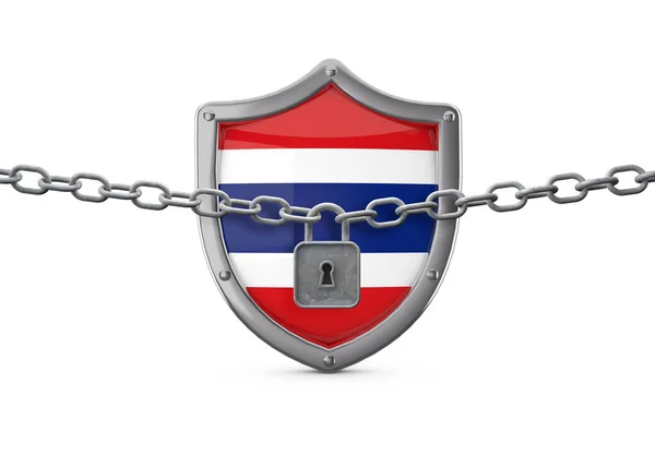Концепция блокировки Таиланда. Щит с замком и цепью. 3D Render — стоковое фото
