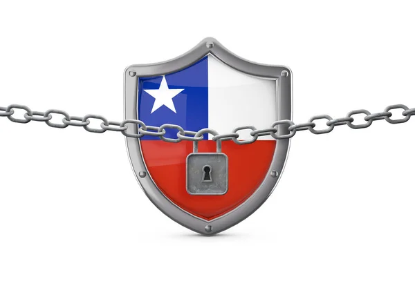 Chile Lockdown-Konzept. Schild mit Schloss und Kette. 3D Render — Stockfoto