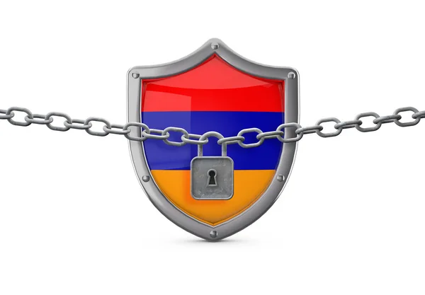 亚美尼亚封锁概念。有锁链的盾牌3D渲染 — 图库照片