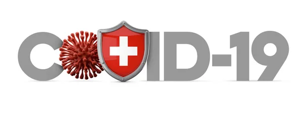 瑞士Covid-19 Coronavirus防护盾。3D渲染 — 图库照片