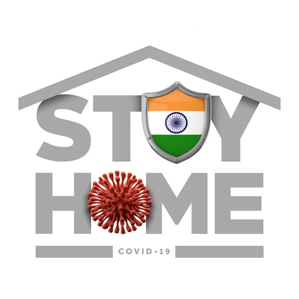 Hindistan Coronavirüs salgını evde kalma mesajı. 3B Hazırlama — Stok fotoğraf