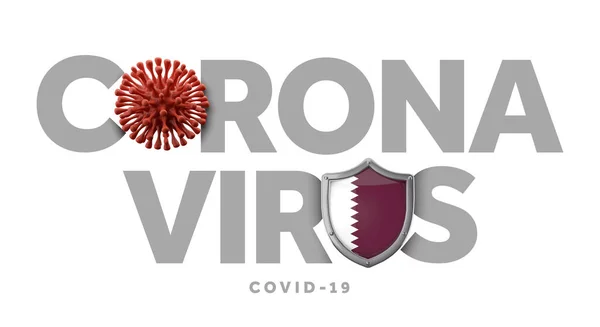 Qatar coronavirus concept με μικρόβιο και ασπίδα. 3D αποτύπωση — Φωτογραφία Αρχείου