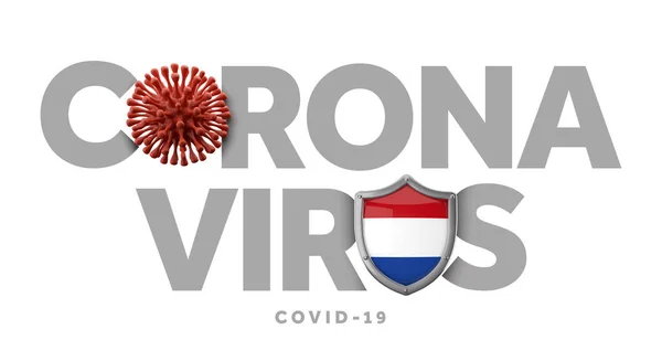 Голландская коронавирусная концепция с микробом и щитом. 3D Render — стоковое фото